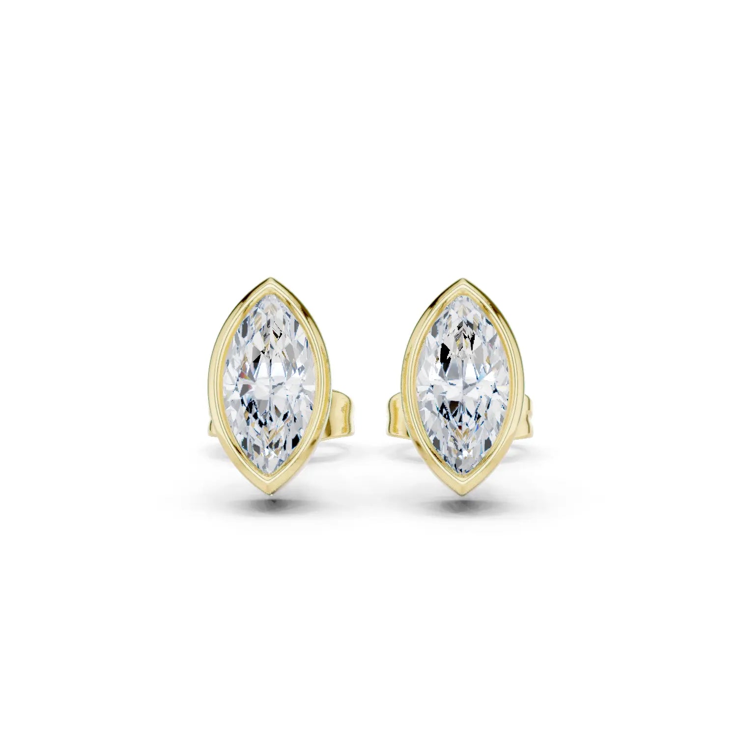 Pair Shot: Marquise Diamond Earrings with Bezel Setting in 14k Yellow Gold - Lab Grown - Driona Jewels