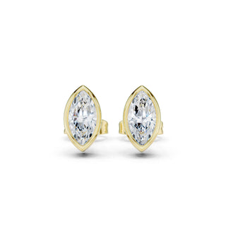 Pair Shot: Marquise Diamond Earrings with Bezel Setting in 14k Yellow Gold - Lab Grown - Driona Jewels
