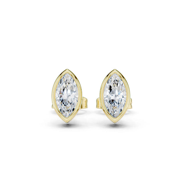 Pair Shot: Marquise Diamond Earrings with Bezel Setting in 14k Yellow Gold - Lab Grown - Driona Jewels