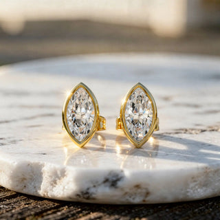 Pair Shot: Marquise Diamond Earrings with Bezel Setting in 14k Yellow Gold - Lab Grown - Driona Jewels