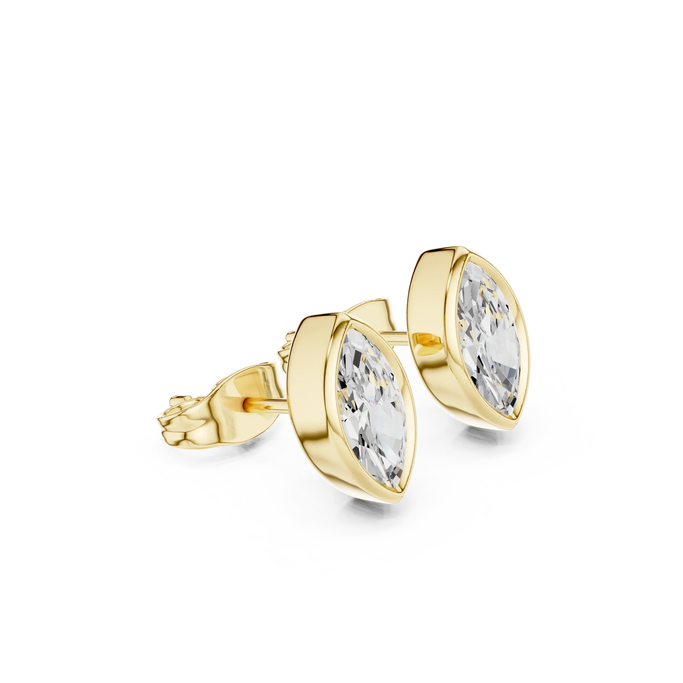 Pair Shot: Marquise Diamond Earrings with Bezel Setting in 14k Yellow Gold - Lab Grown - Driona Jewels