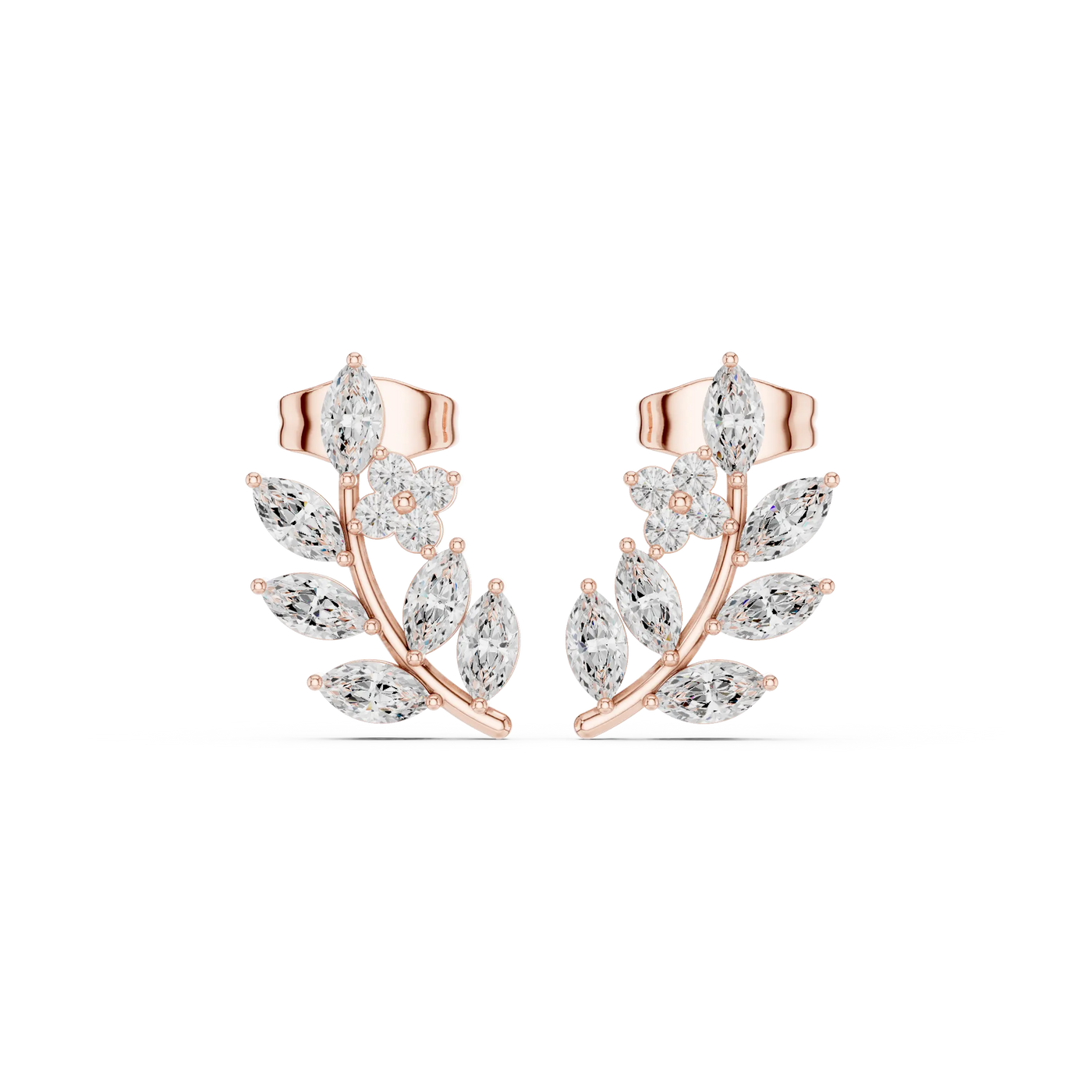 Pair Shot: Marquise Diamond Earrings with Branch Setting in 14k Rose Gold - Lab Grown - Driona Jewels