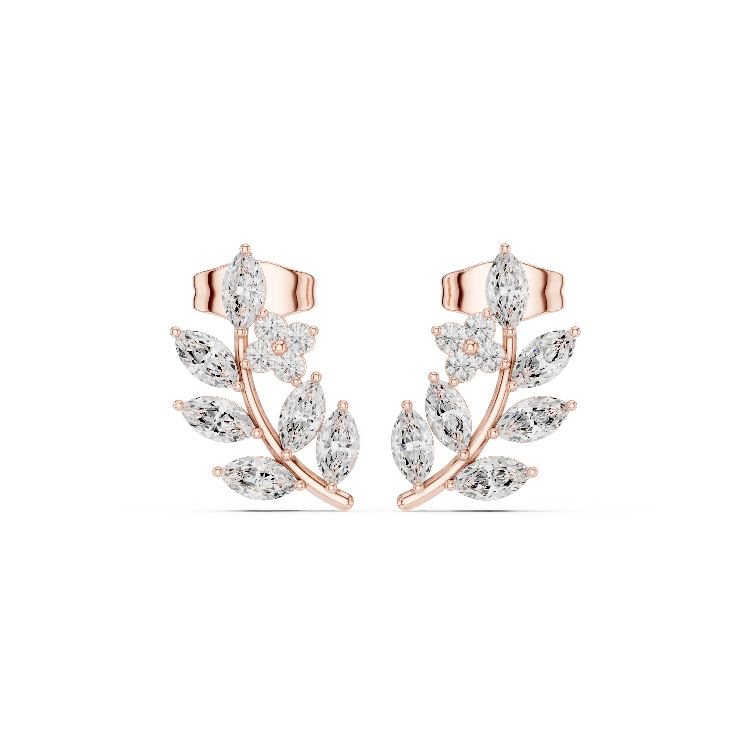 Pair Shot: Marquise Diamond Earrings with Branch Setting in 14k Rose Gold - Lab Grown - Driona Jewels