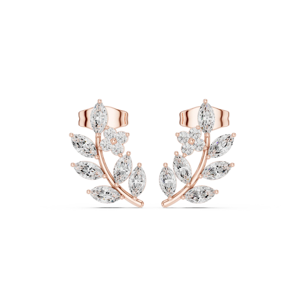 Pair Shot: Marquise Diamond Earrings with Branch Setting in 14k Rose Gold - Lab Grown - Driona Jewels