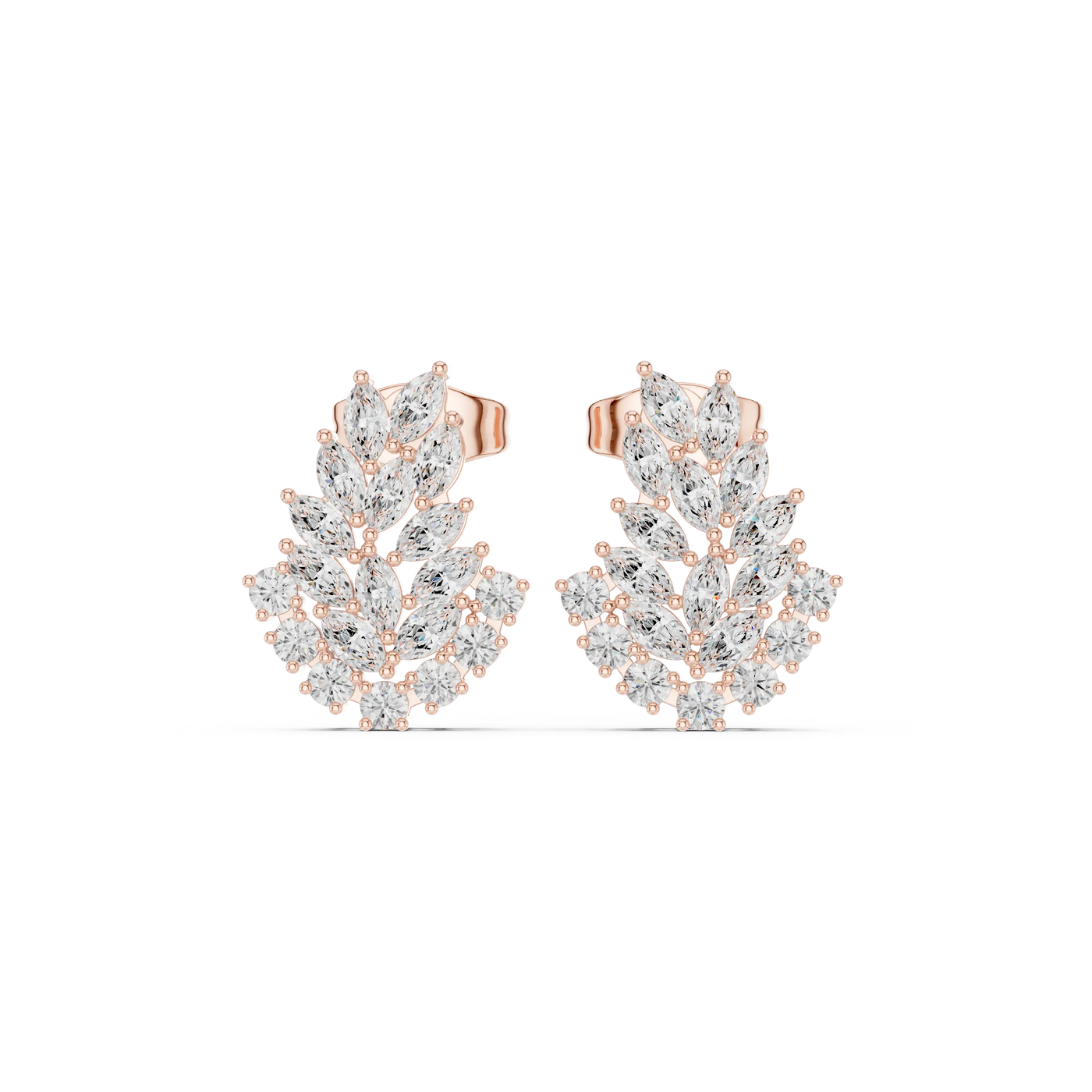 Pair Shot: Marquise Diamond Earrings with Cluster Setting in 14k Rose Gold - Lab Grown - Driona Jewels