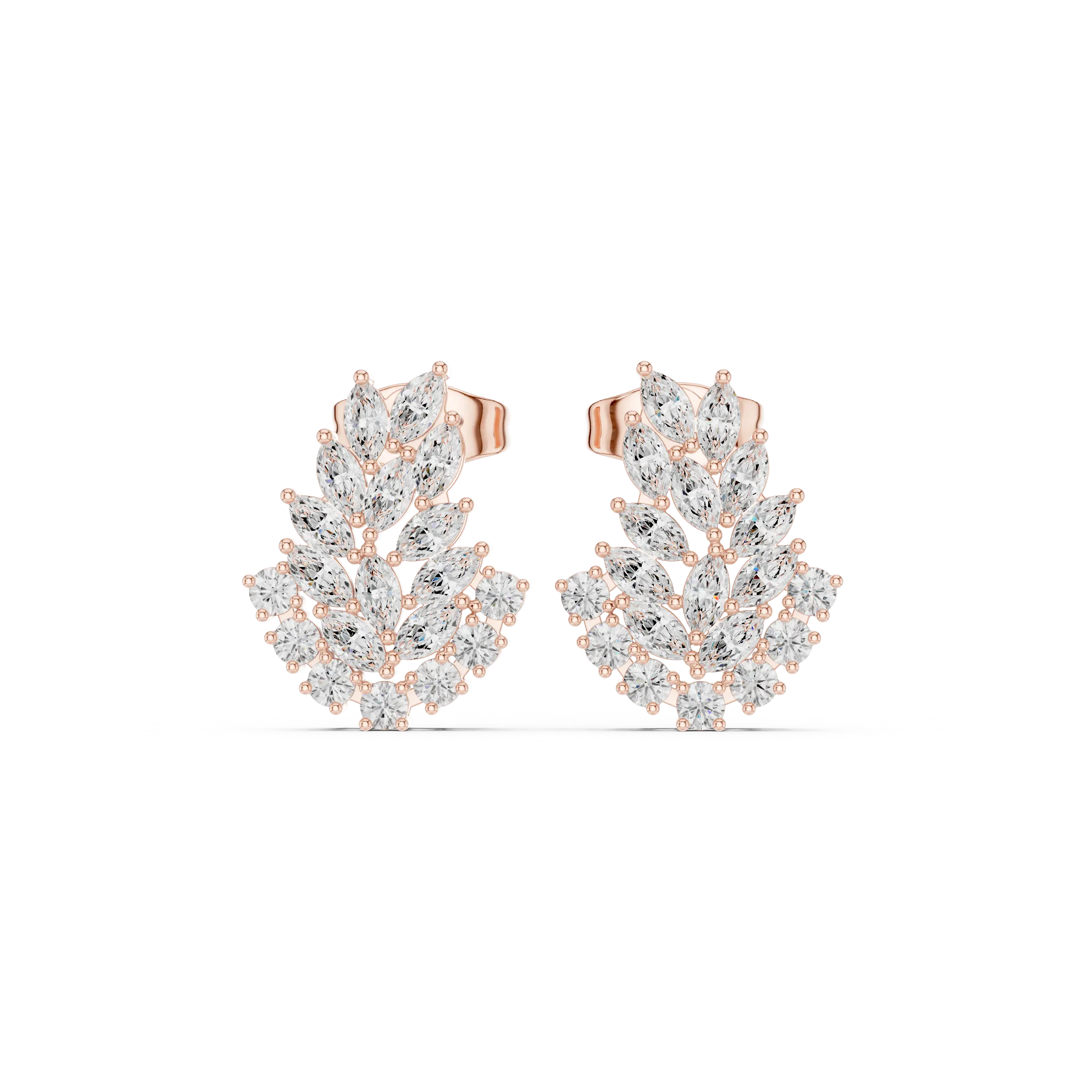 Pair Shot: Marquise Diamond Earrings with Cluster Setting in 14k Rose Gold - Lab Grown - Driona Jewels