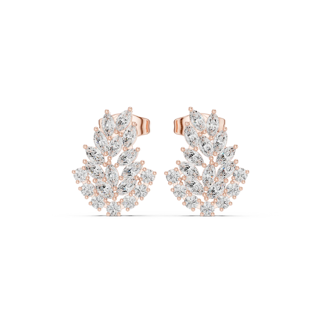 Pair Shot: Marquise Diamond Earrings with Cluster Setting in 14k Rose Gold - Lab Grown - Driona Jewels