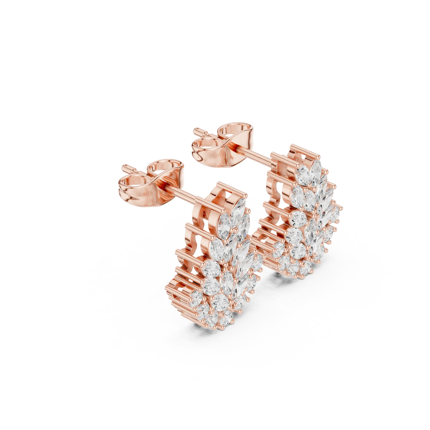 Pair Shot: Marquise Diamond Earrings with Cluster Setting in 14k Rose Gold - Lab Grown - Driona Jewels
