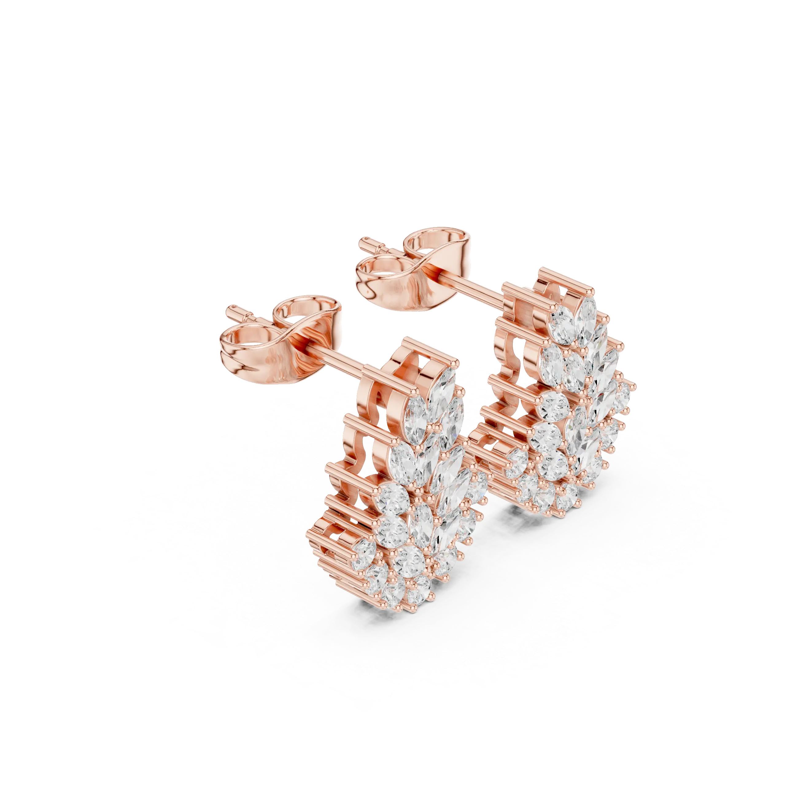 Pair Shot: Marquise Diamond Earrings with Cluster Setting in 14k Rose Gold - Lab Grown - Driona Jewels