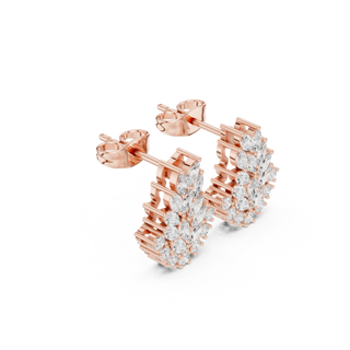 Pair Shot: Marquise Diamond Earrings with Cluster Setting in 14k Rose Gold - Lab Grown - Driona Jewels