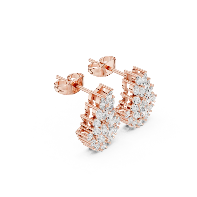 Pair Shot: Marquise Diamond Earrings with Cluster Setting in 14k Rose Gold - Lab Grown - Driona Jewels