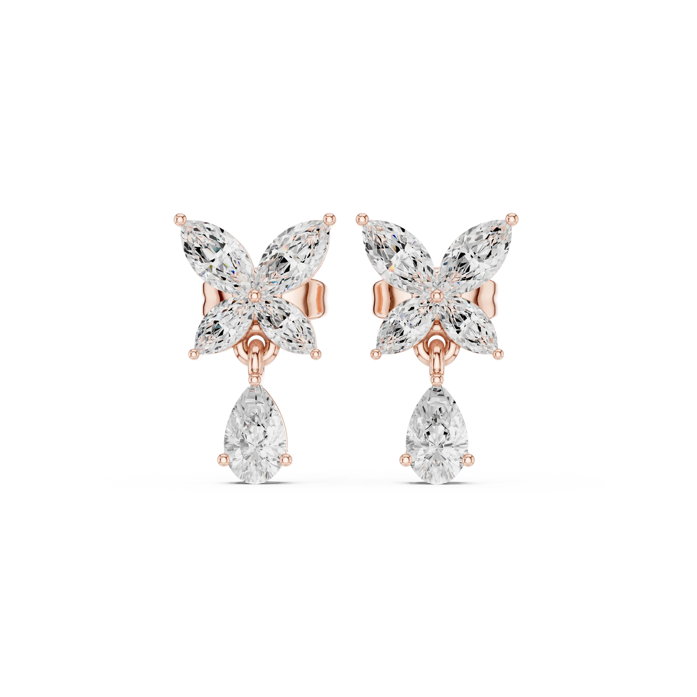 Pair-Shot: Marquise Diamond Earrings with Cluster Setting in 14k Rose Gold - Lab Grown - Driona Jewels