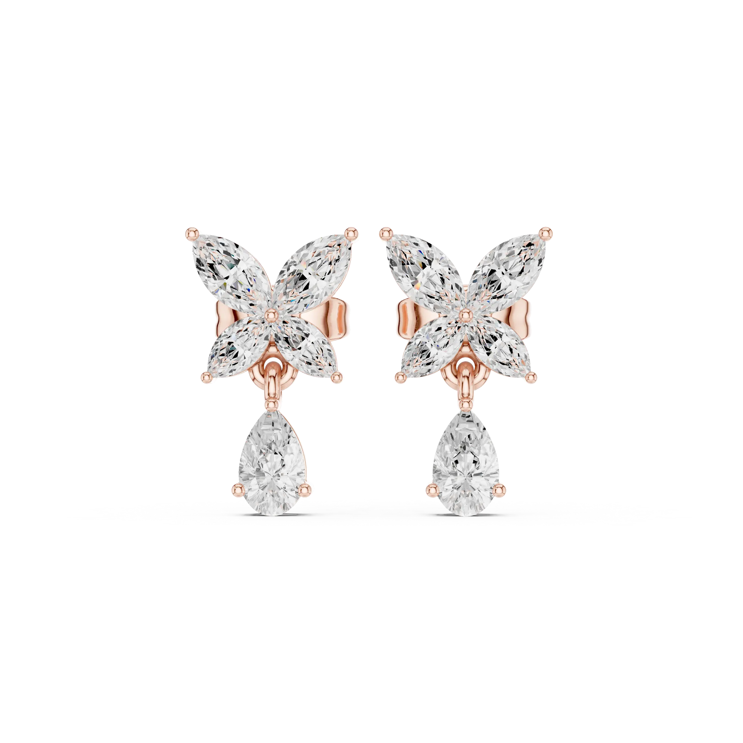 Pair-Shot: Marquise Diamond Earrings with Cluster Setting in 14k Rose Gold - Lab Grown - Driona Jewels