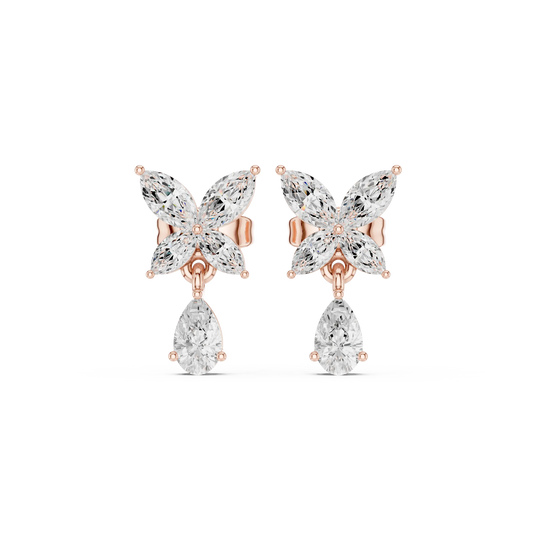 Pair-Shot: Marquise Diamond Earrings with Cluster Setting in 14k Rose Gold - Lab Grown - Driona Jewels