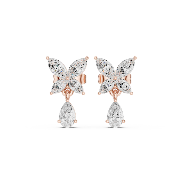 Pair-Shot: Marquise Diamond Earrings with Cluster Setting in 14k Rose Gold - Lab Grown - Driona Jewels