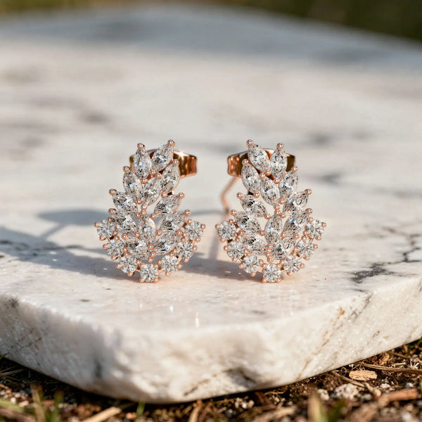 Pair-Shot: Marquise Diamond Earrings with Cluster Setting in 14k Rose Gold - Lab Grown - Driona Jewels