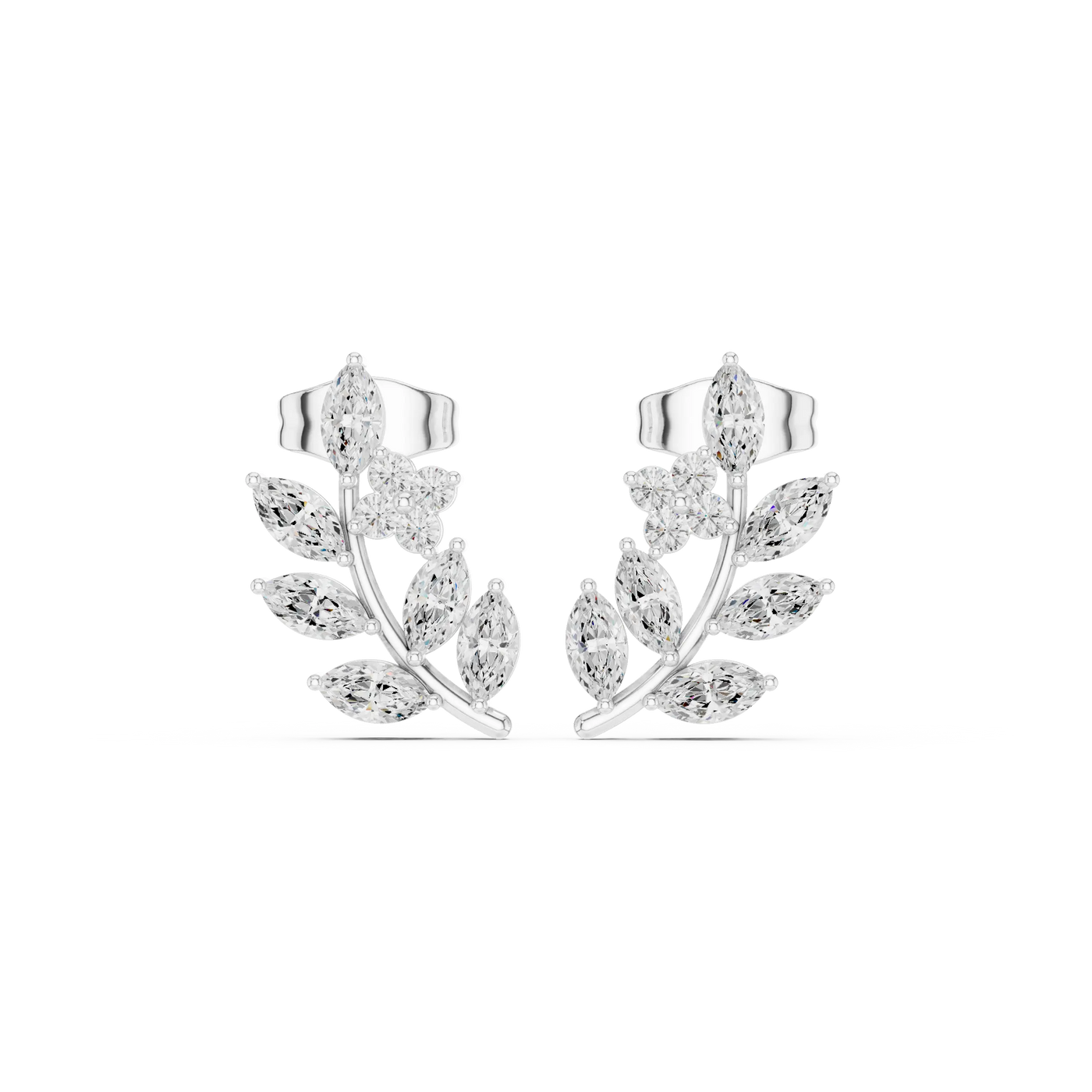 Pair-Shot: Marquise Diamond Earrings with Cluster Setting in 14k White Gold - Lab Grown - Driona Jewels