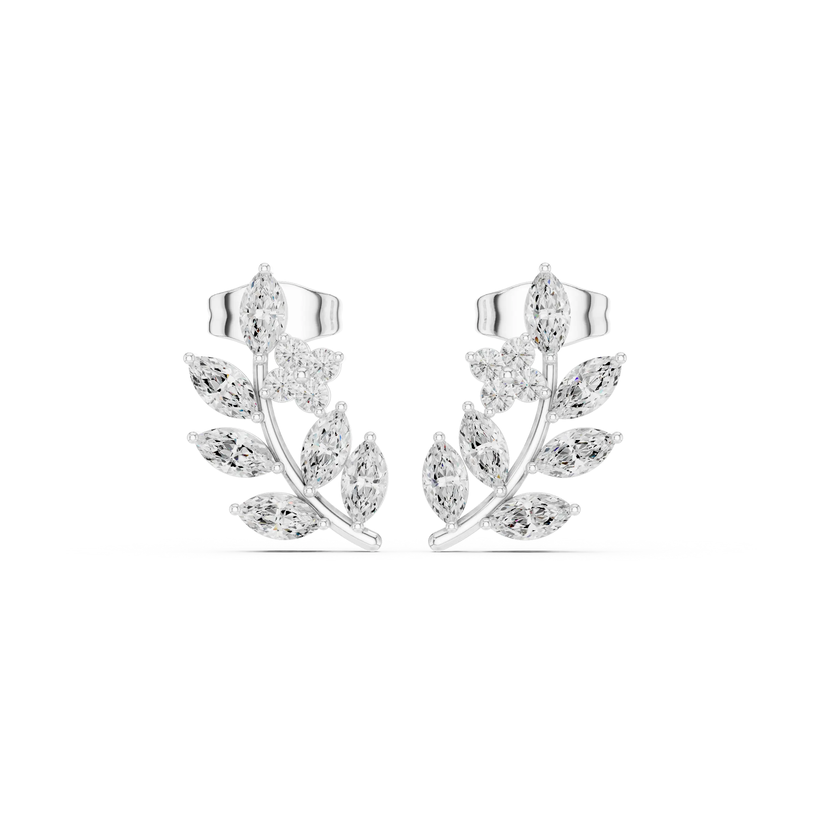 Pair-Shot: Marquise Diamond Earrings with Cluster Setting in 14k White Gold - Lab Grown - Driona Jewels