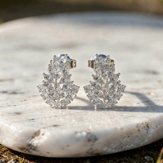 Pair Shot: Marquise Diamond Earrings with Cluster Setting in 14k White Gold - Lab Grown - Driona Jewels
