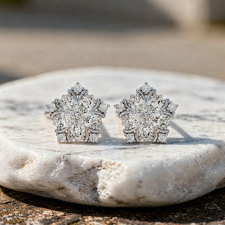 Pair Shot: Marquise Diamond Earrings with Cluster Setting in 14k White Gold - Lab Grown - Driona Jewels