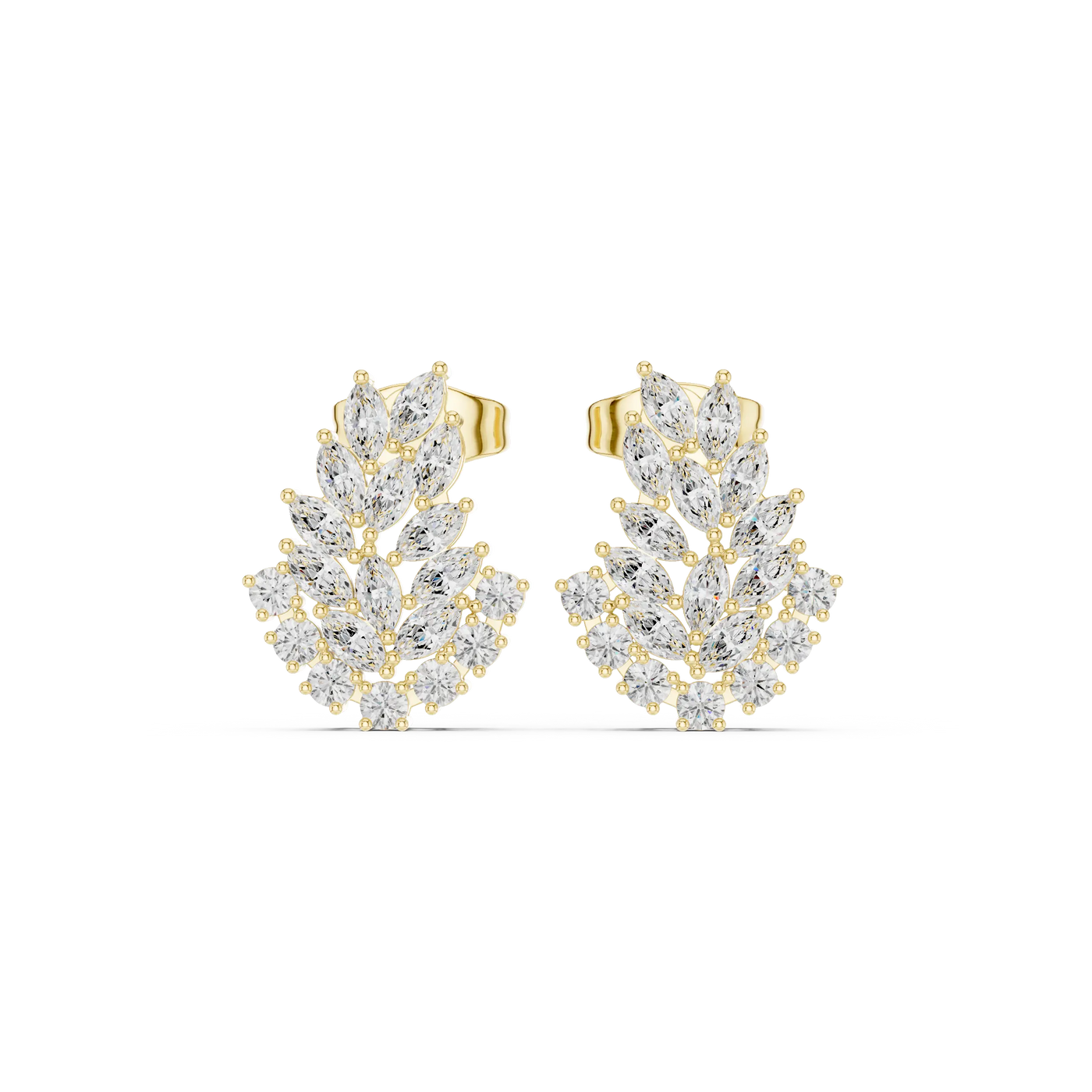 Pair Shot: Marquise Diamond Earrings with Cluster Setting in 14k Yellow Gold - Lab Grown - Driona Jewels
