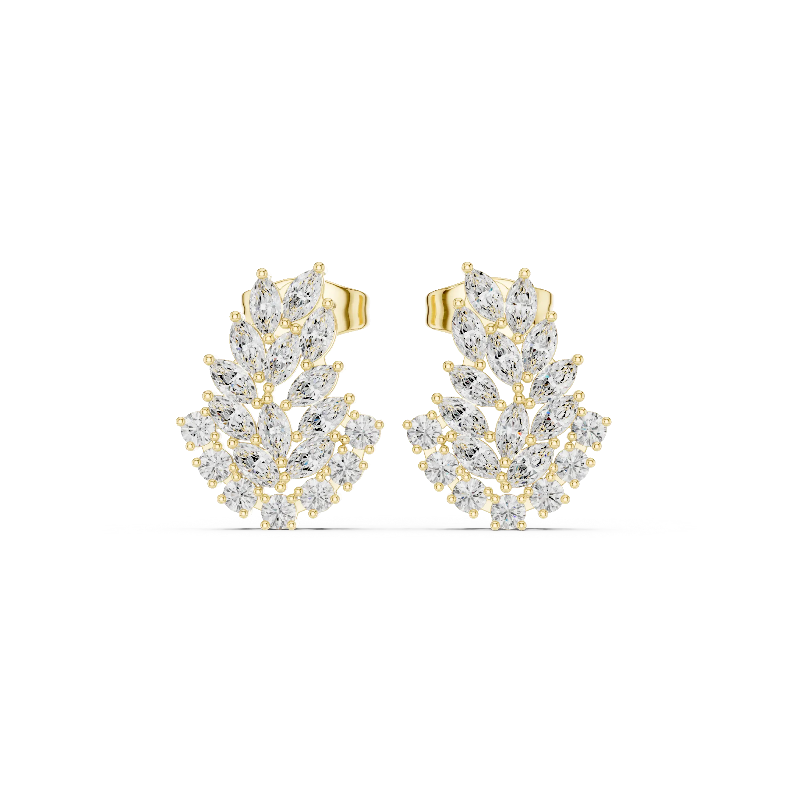 Pair Shot: Marquise Diamond Earrings with Cluster Setting in 14k Yellow Gold - Lab Grown - Driona Jewels