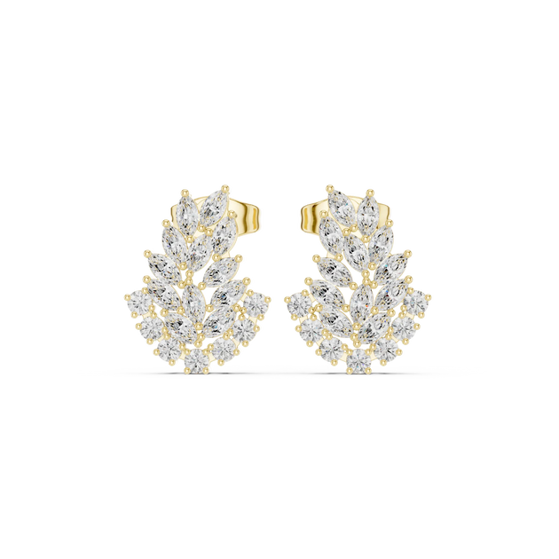 Pair Shot: Marquise Diamond Earrings with Cluster Setting in 14k Yellow Gold - Lab Grown - Driona Jewels
