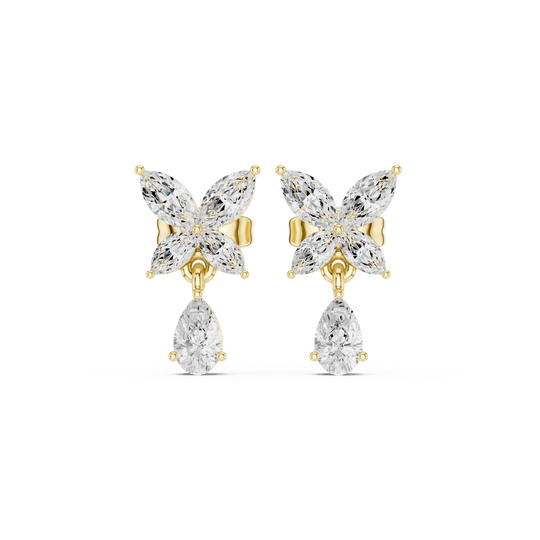 Pair-Shot: Marquise Diamond Earrings with Cluster Setting in 14k Yellow Gold - Lab Grown - Driona Jewels