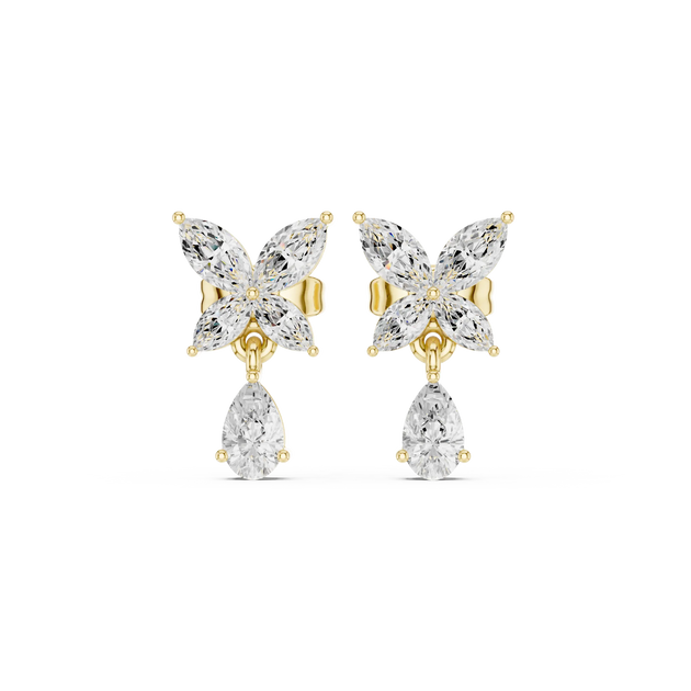 Pair-Shot: Marquise Diamond Earrings with Cluster Setting in 14k Yellow Gold - Lab Grown - Driona Jewels