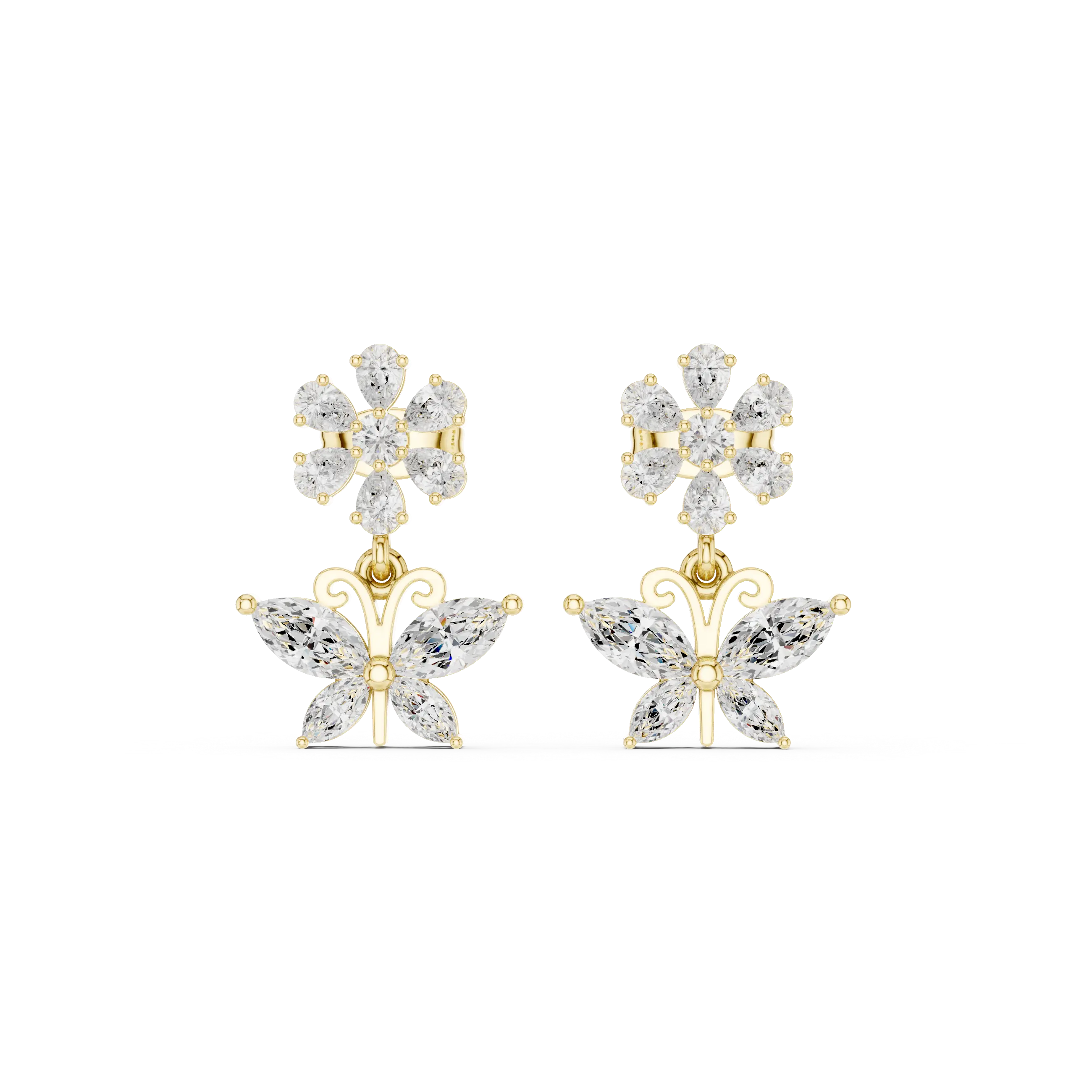 Pair-Shot: Marquise Diamond Earrings with Cluster Setting in 14k Yellow Gold - Lab Grown - Driona Jewels