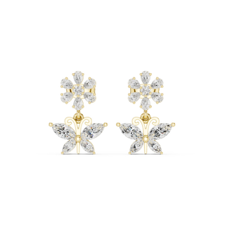 Pair-Shot: Marquise Diamond Earrings with Cluster Setting in 14k Yellow Gold - Lab Grown - Driona Jewels