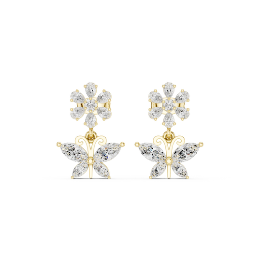Pair-Shot: Marquise Diamond Earrings with Cluster Setting in 14k Yellow Gold - Lab Grown - Driona Jewels