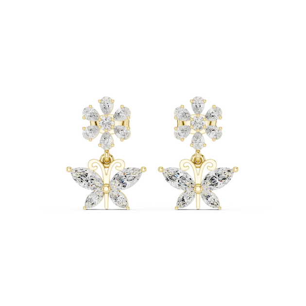 Pair-Shot: Marquise Diamond Earrings with Cluster Setting in 14k Yellow Gold - Lab Grown - Driona Jewels