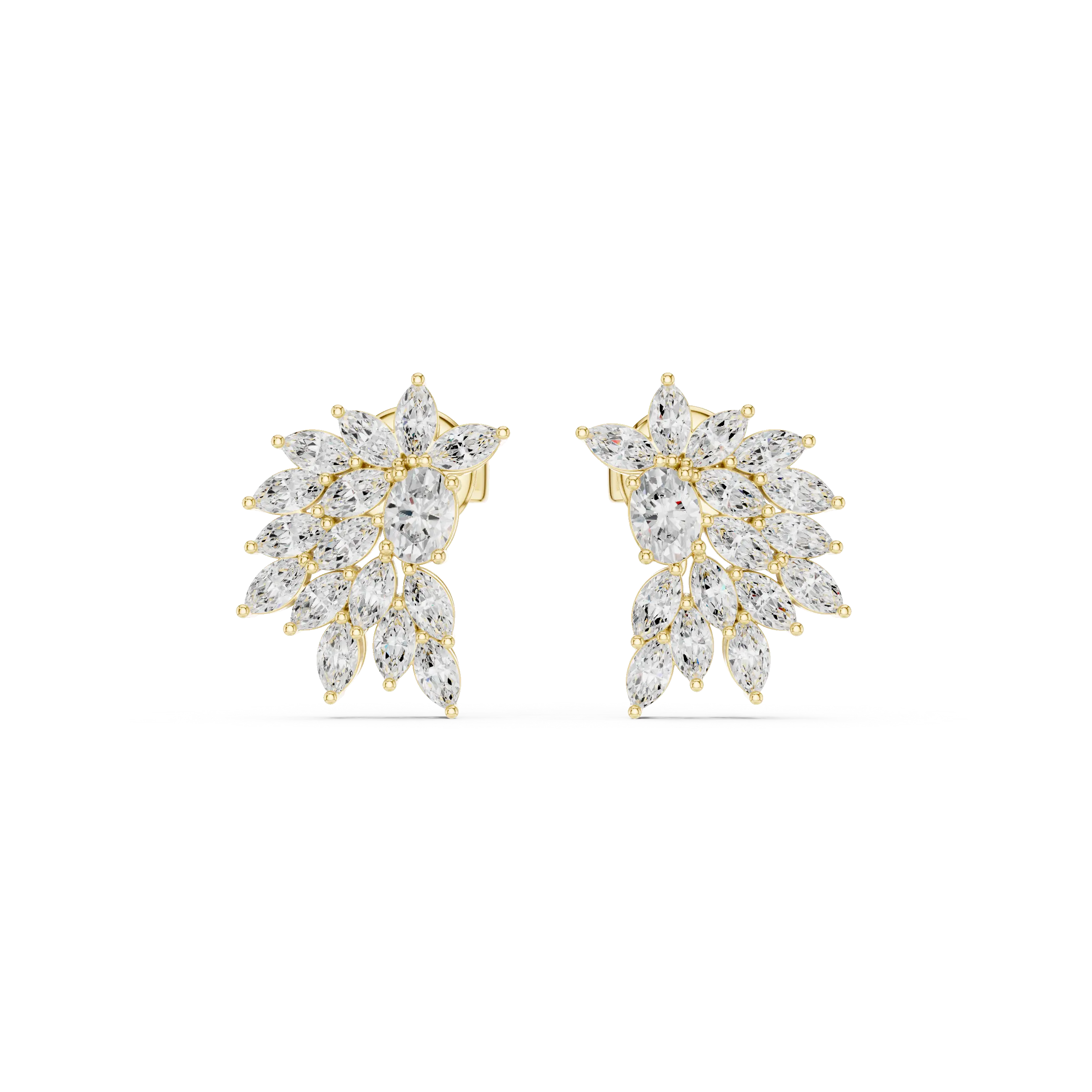 Pair Shot: Marquise Diamond Earrings with Cluster Setting in 14k Yellow Gold - Lab Grown - Driona Jewels