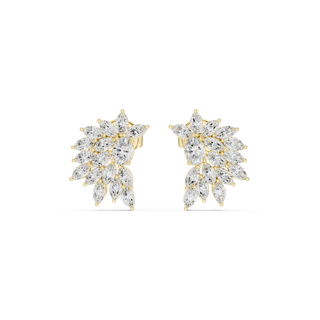 Pair Shot: Marquise Diamond Earrings with Cluster Setting in 14k Yellow Gold - Lab Grown - Driona Jewels
