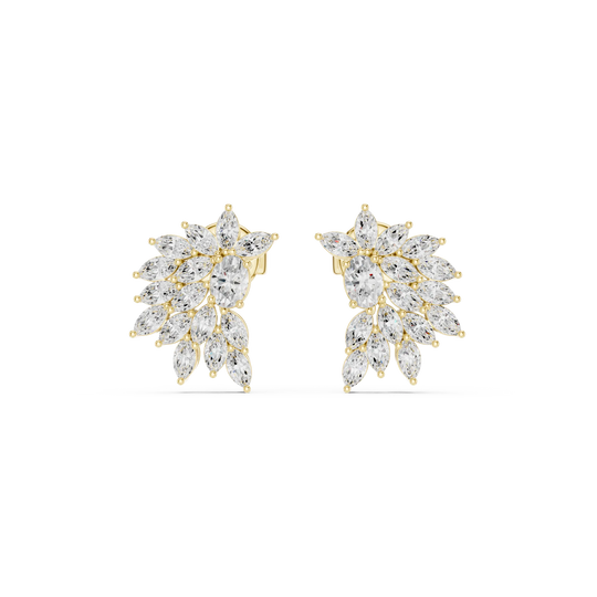 Pair Shot: Marquise Diamond Earrings with Cluster Setting in 14k Yellow Gold - Lab Grown - Driona Jewels