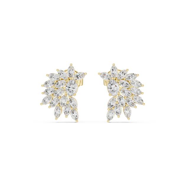 Pair Shot: Marquise Diamond Earrings with Cluster Setting in 14k Yellow Gold - Lab Grown - Driona Jewels