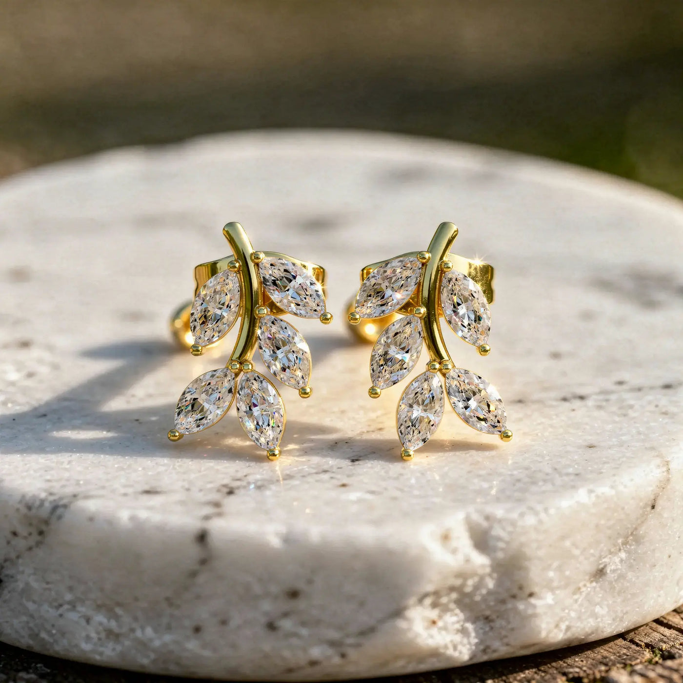 Pair-Shot: Marquise Diamond Earrings with Cluster Setting in 14k Yellow Gold - Lab Grown - Driona Jewels