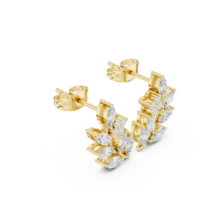Pair Shot: Marquise Diamond Earrings with Cluster Setting in 14k Yellow Gold - Lab Grown - Driona Jewels