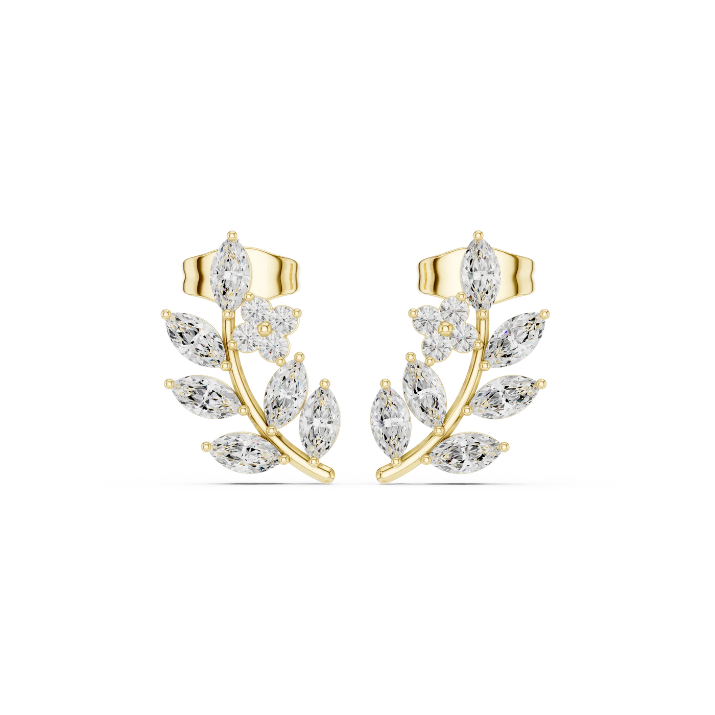 Pair Shot: Marquise Diamond Earrings with Crawler Setting in 14k Yellow Gold - Lab Grown - Driona Jewels