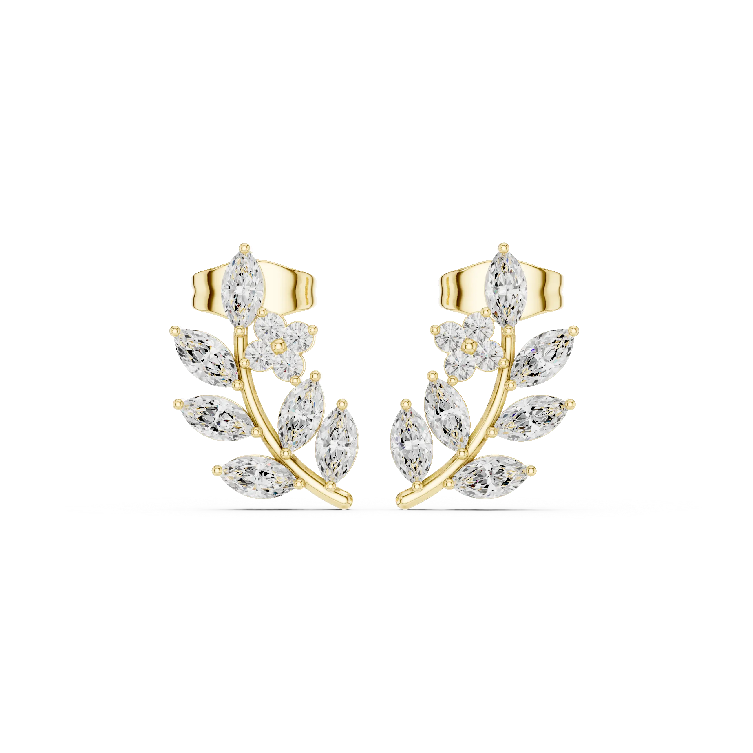 Pair Shot: Marquise Diamond Earrings with Crawler Setting in 14k Yellow Gold - Lab Grown - Driona Jewels
