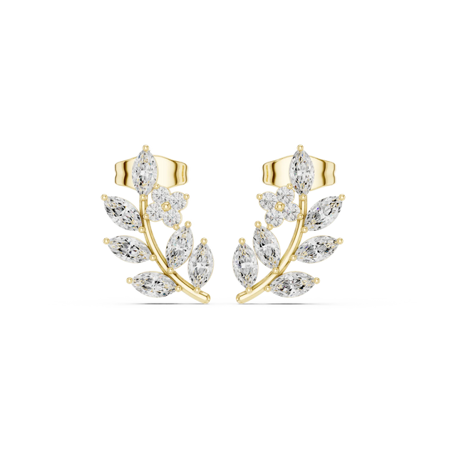 Pair Shot: Marquise Diamond Earrings with Crawler Setting in 14k Yellow Gold - Lab Grown - Driona Jewels