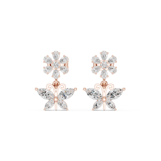 Pair-Shot: Marquise Diamond Earrings with Flower Cluster Setting in 14k Rose Gold - Lab Grown - Driona Jewels