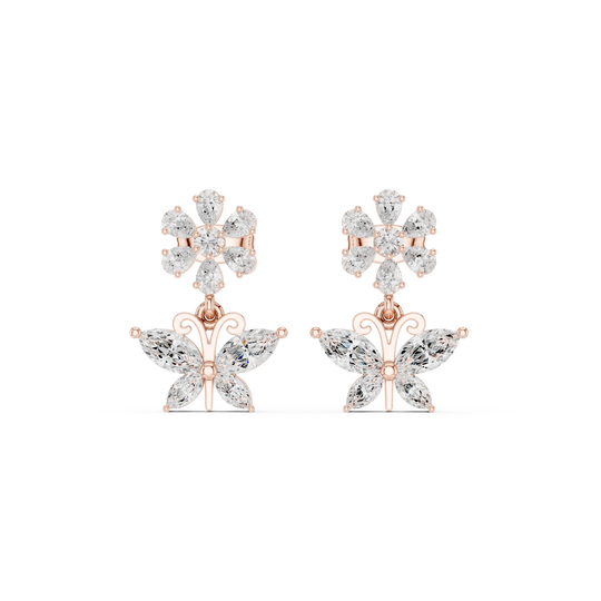 Pair-Shot: Marquise Diamond Earrings with Flower Cluster Setting in 14k Rose Gold - Lab Grown - Driona Jewels