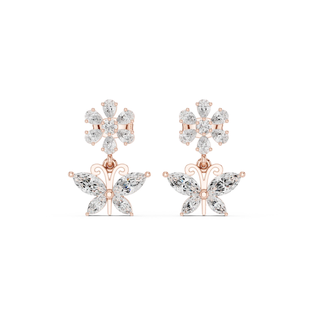 Pair-Shot: Marquise Diamond Earrings with Flower Cluster Setting in 14k Rose Gold - Lab Grown - Driona Jewels