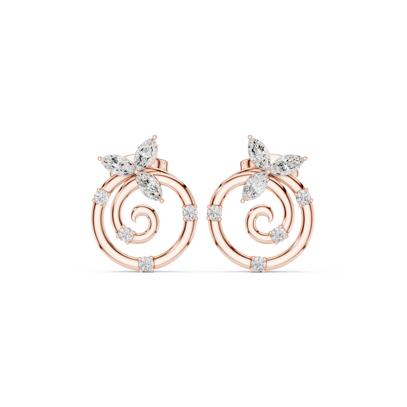 Pair-Shot: Marquise Diamond Earrings with Halo Setting in 14k Rose Gold - Lab Grown - Driona Jewels