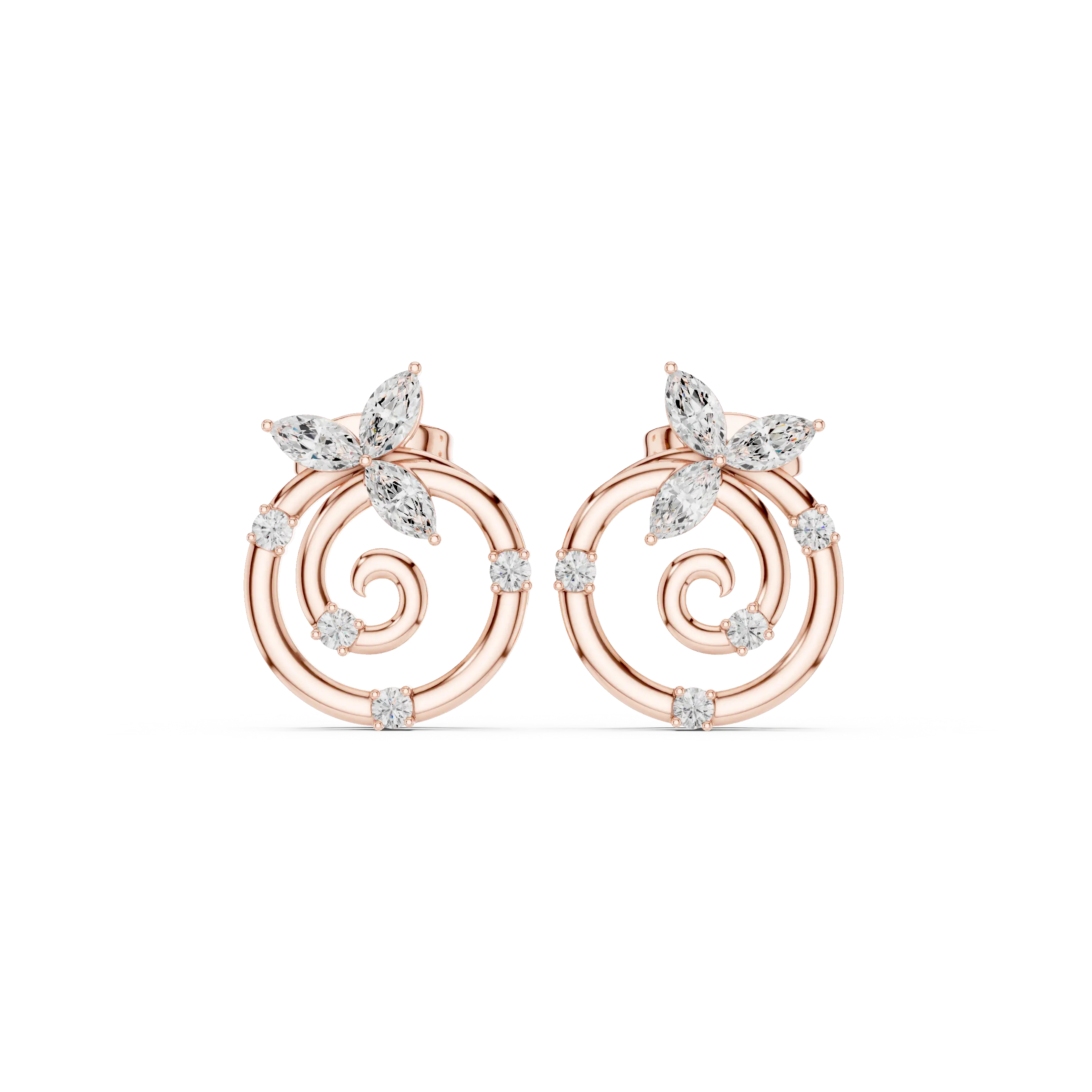 Pair-Shot: Marquise Diamond Earrings with Halo Setting in 14k Rose Gold - Lab Grown - Driona Jewels