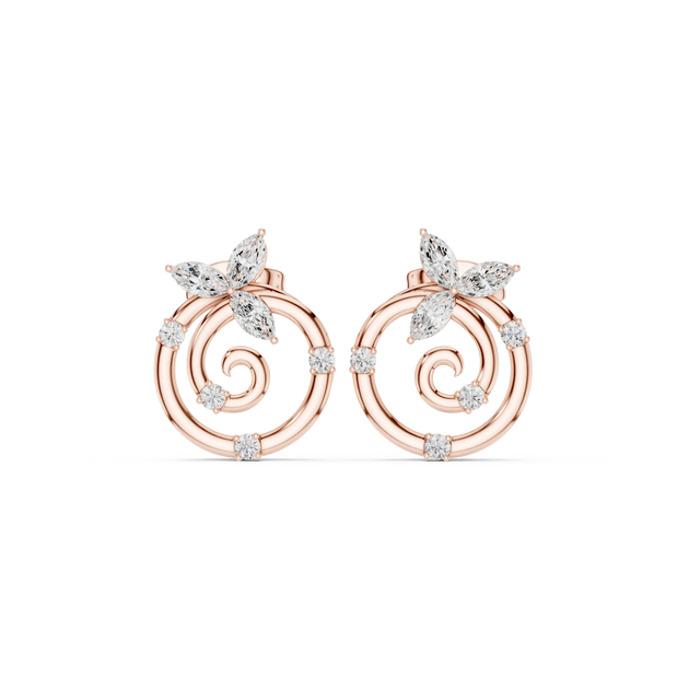 Pair-Shot: Marquise Diamond Earrings with Halo Setting in 14k Rose Gold - Lab Grown - Driona Jewels