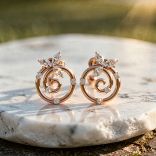 Pair-Shot: Marquise Diamond Earrings with Halo Setting in 14k Rose Gold - Lab Grown - Driona Jewels