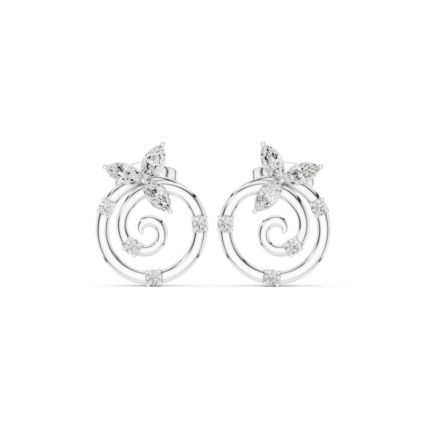 Pair-Shot: Marquise Diamond Earrings with Halo Setting in 14k White Gold - Lab Grown - Driona Jewels